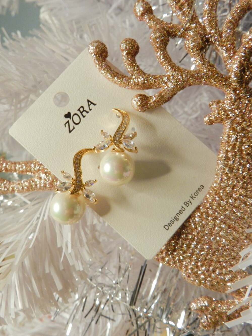 Gold Pearl Drop Earrings - Gold and White
